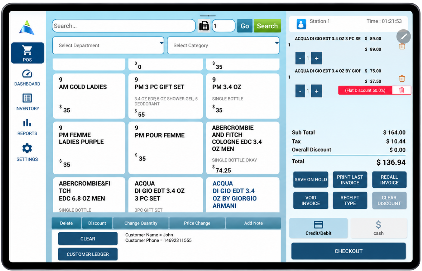 AOne POS running on a tablet